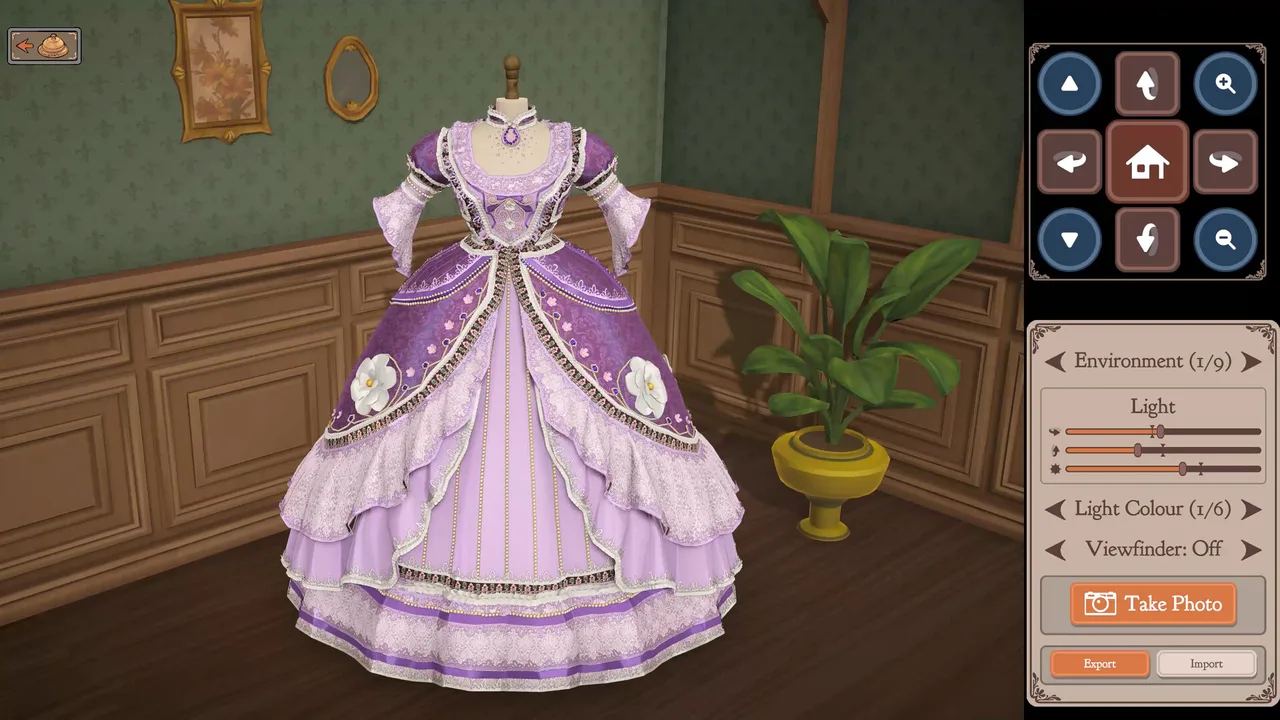 A purple ballgown on a mannequin with Dressmaker photo-studio lighting controls