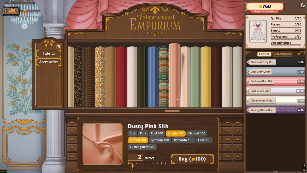 The International Emporium fabric shop highlighting Dusty Pink Silk